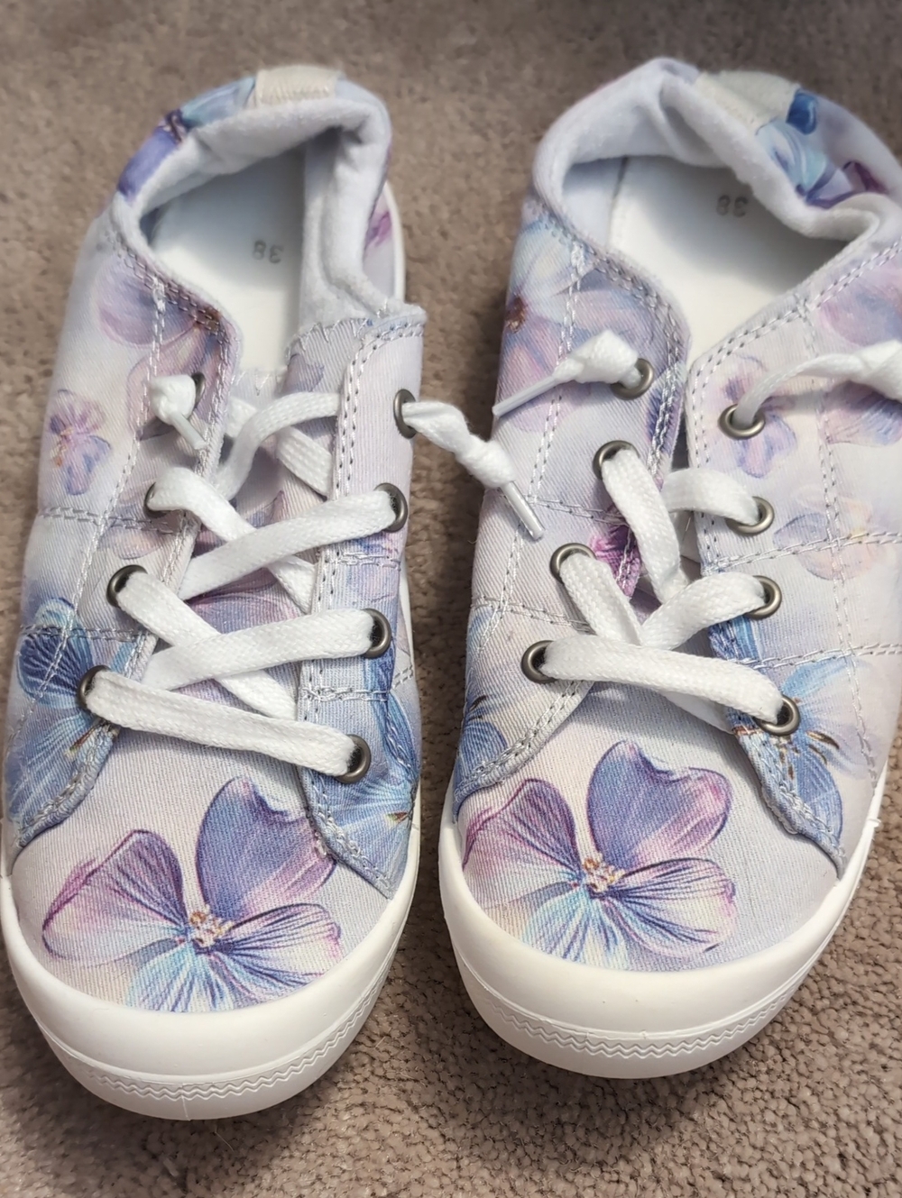 Floral Canvas Sneakers - Lavender/Purple, Size Is 38